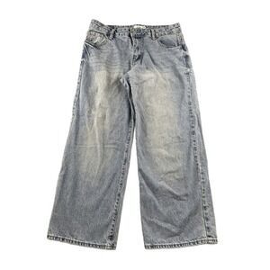 SONG Jeans Women 9/29 Blue Wide-Leg High Rise Washed 100% Cotton Grunge Skater